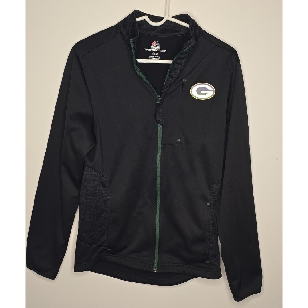 Green Bay Packers Jacket Mens S Majestic Thermabase Full Zip‎ Track Mock Neck